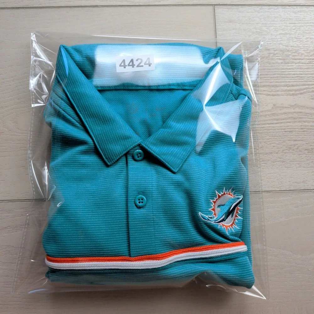 Nike Miami Dolphins NFL On Field Polo Shirt Men L Blue Orange Stripe Performance